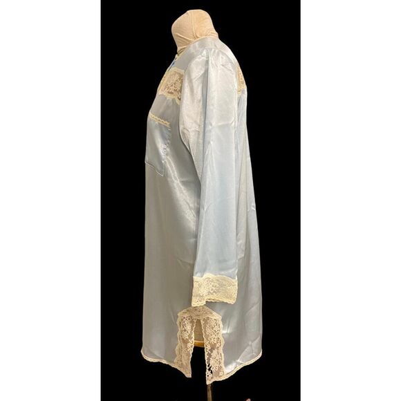 Charmeuse Satin & Lace Nightgown Baby Blue Sz.L Button Front - Picture 4 of 15